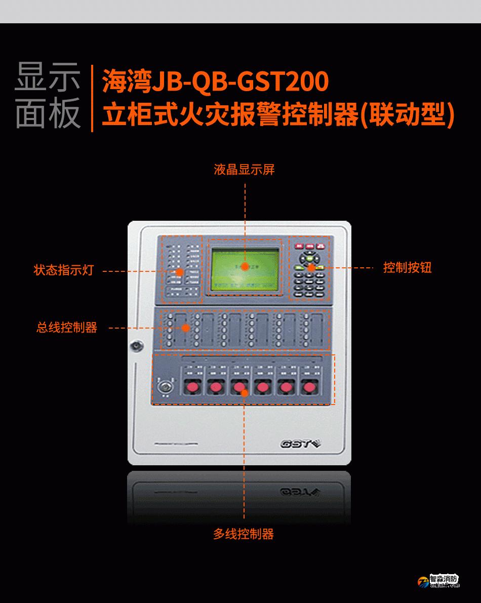 海灣JB-QB-GST200立柜式火災報警控制器(聯動型)顯示面板